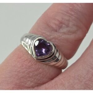 Vintage Sterling Silver Heart Amethyst Ring 925 Sz 5 2.5g Bezel